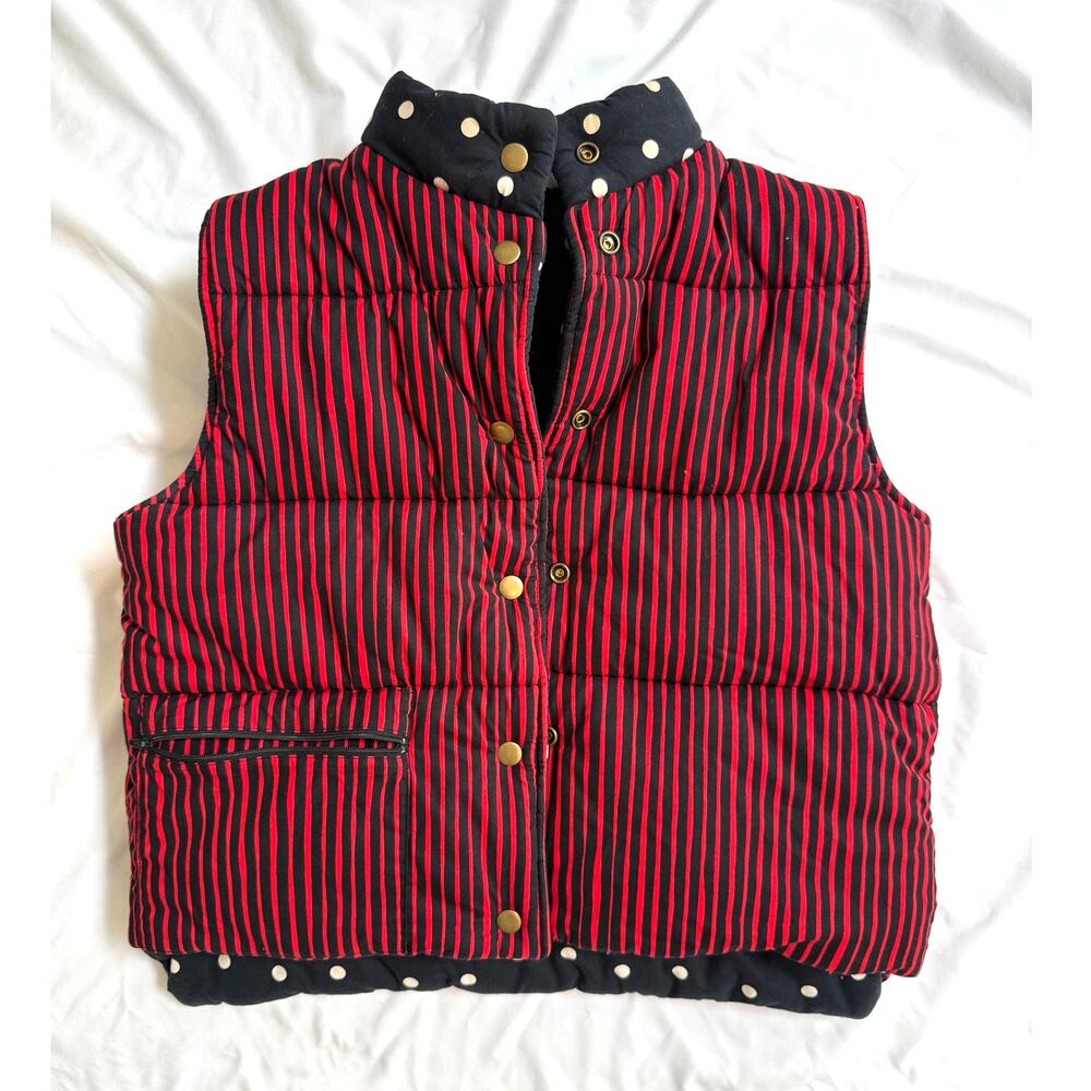 Clare V Emilie Black Polka Dot Puffer Vest Reversible Red Stripe, XS/S - Picture 4 of 6